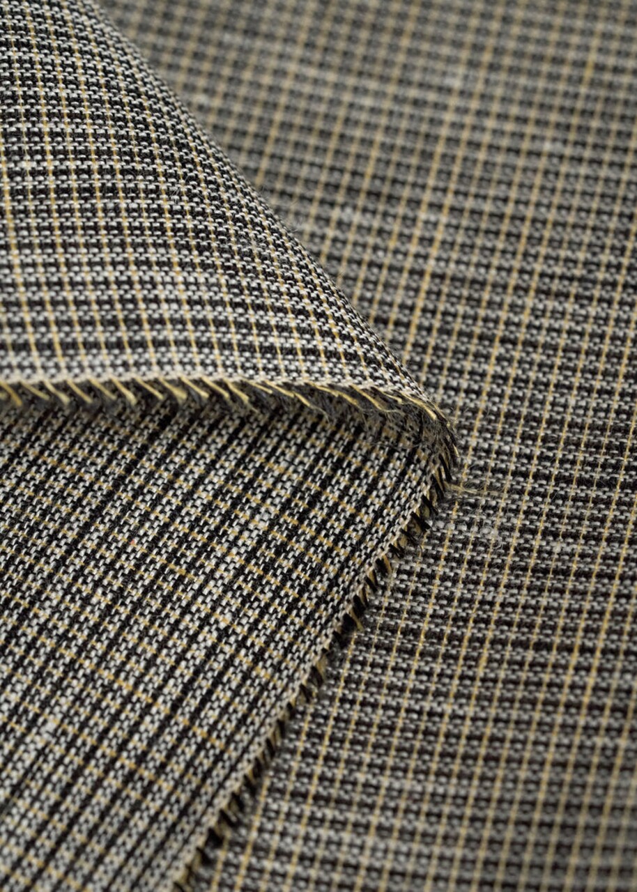 1 Yard Exceptional Irish Pure Linen Yarn-Dyed Black Tweed Stripe Fabric 62"/60" Width